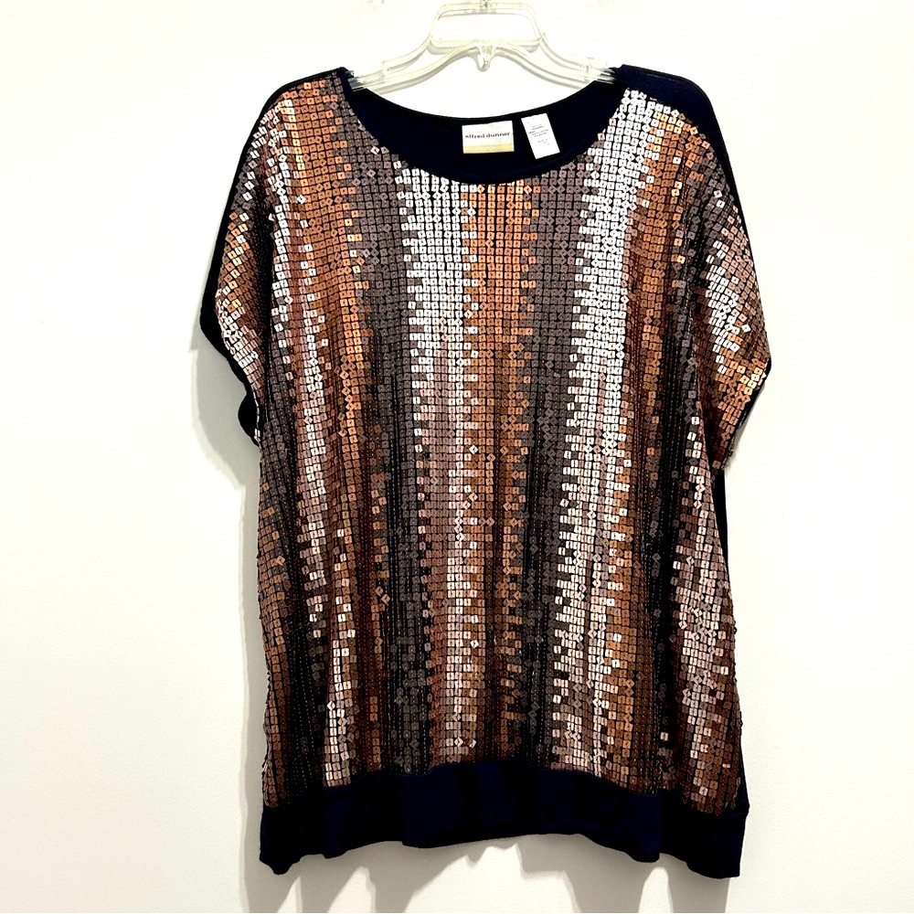 Alfred Dunner Women’s Black Sequins Top